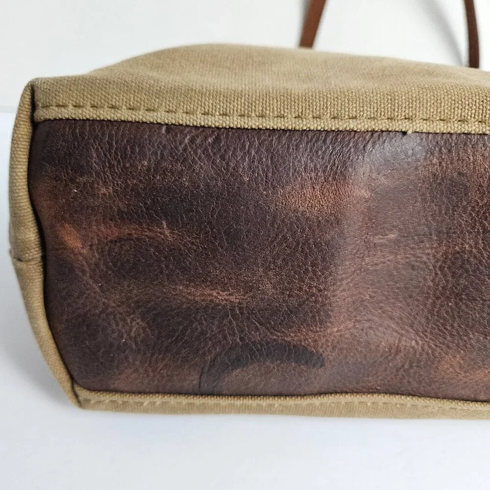 Canvas Shoulder Bag In Blue Waxed Canvas Farmers Market Tote Shoulder Bag - Picture 10 of 16
